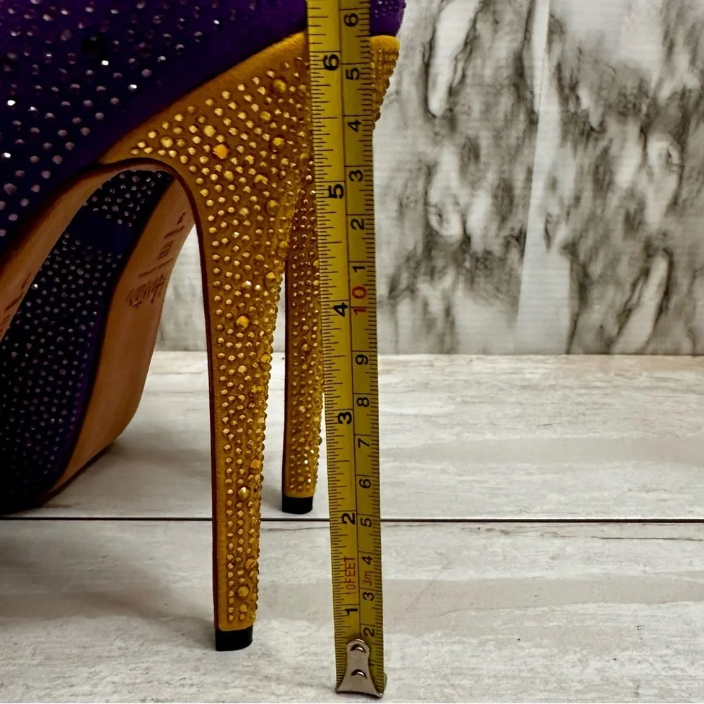 Herstar Women Sz 9 LSU Tigers Crystal Heels Pumps Shoes Purple Gold Glitter Glam